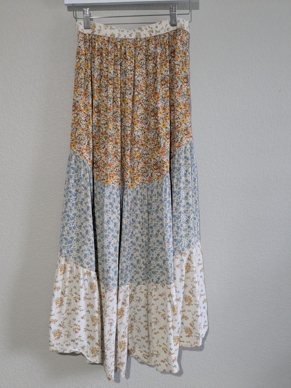 American Eagle Outfitters Boho Patchwork Floral Maxi Skirt Blue, Cream & Mustard - Picture 9 of 16